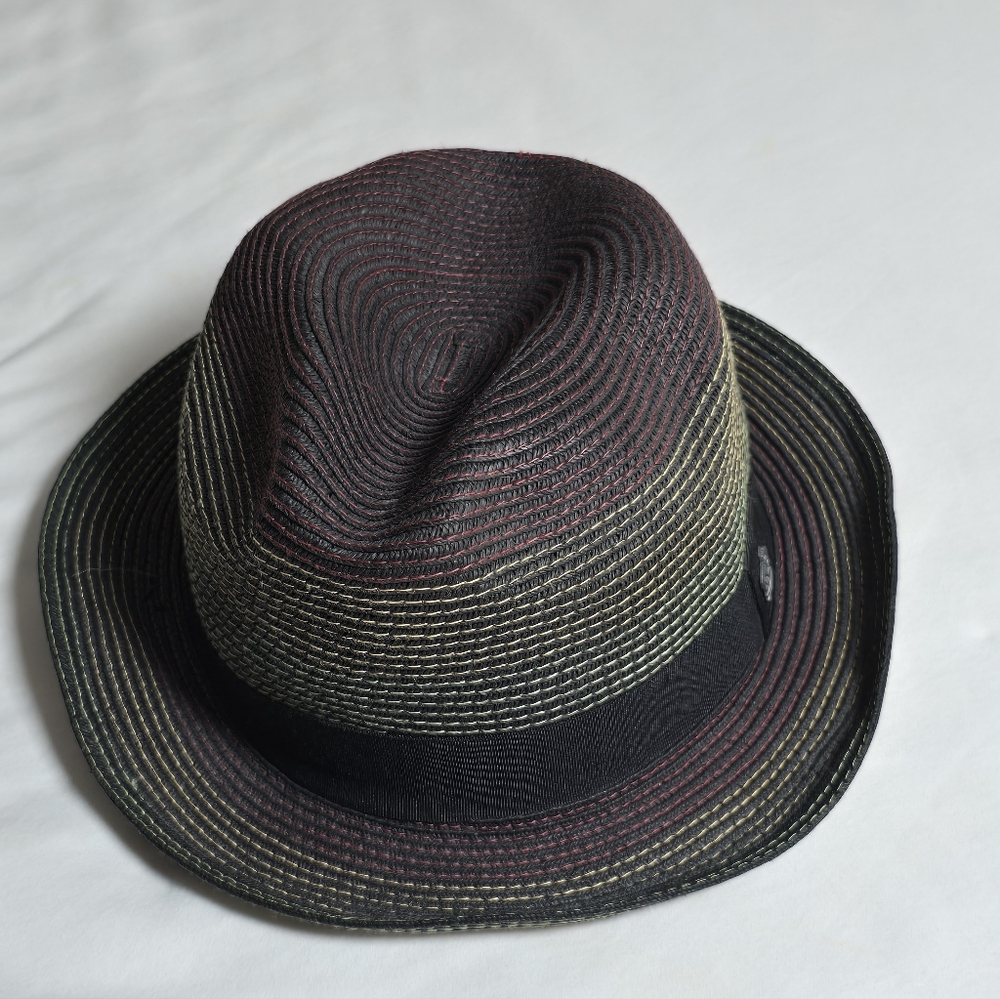 Christys Crown Series Vintage Paper Straw Striped Fedora Hat Size Medium - Picture 2 of 6
